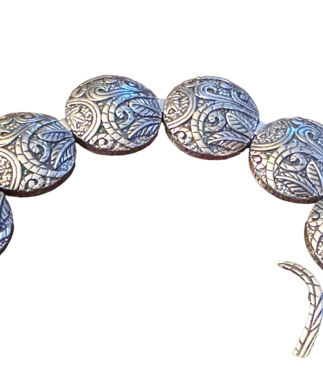Stunning ornate scroll work design antiqued SILPADA sterling disk link bracelet