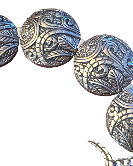 Stunning ornate scroll work design antiqued SILPADA sterling disk link bracelet