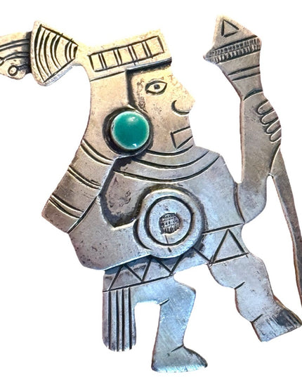 Vintage Peru Peruvian Sterling silver 925 stone feature Soldier brooch
