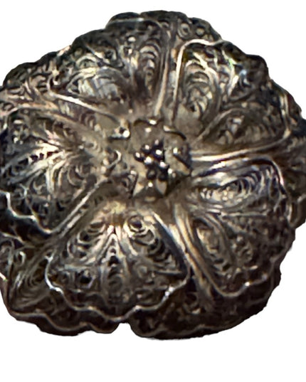 Vintage Mexico Silver filagree flower fancy antiqued brooch