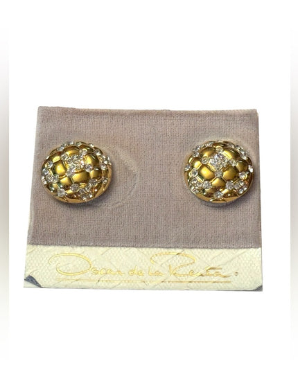 Oscar de la Renta Women's Gold Crystal domed Button Clip-On Earring