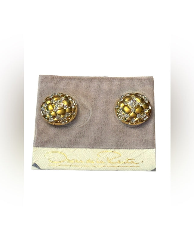 Oscar de la Renta Women's Gold Crystal domed Button Clip-On Earring
