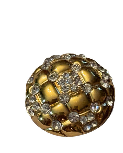 Oscar de la Renta Women's Gold Crystal domed Button Clip-On Earring
