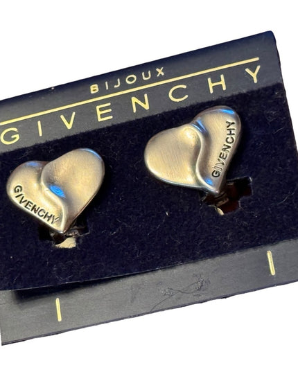 Vintage GIVENCHY  Paris New York Silver Tone Heart Clip Earrings NEW