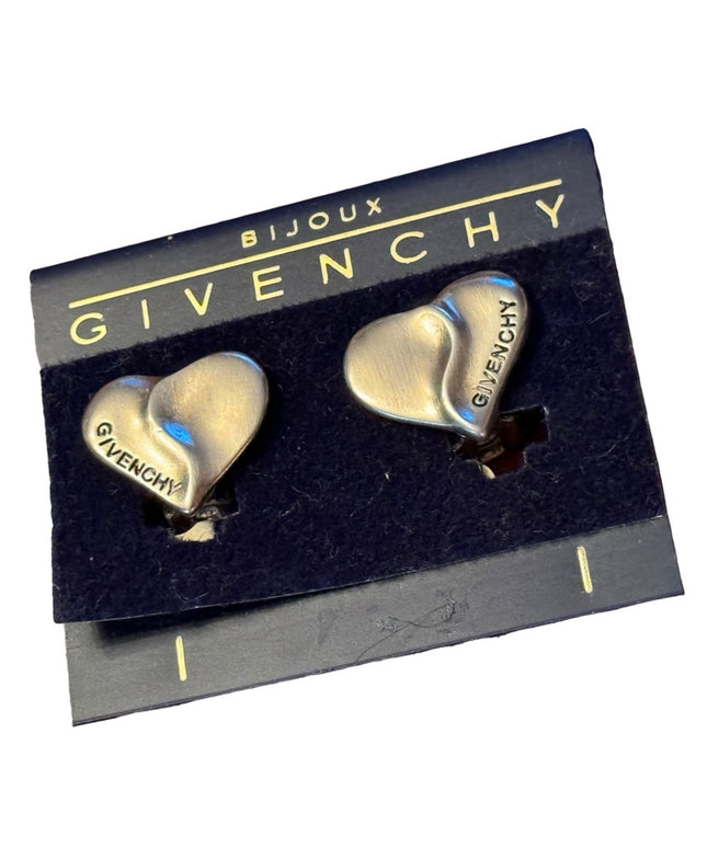 Vintage GIVENCHY  Paris New York Silver Tone Heart Clip Earrings NEW