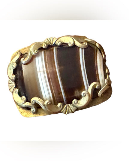 Scottish Large Antique Victorian Banded Agate Picture Frame Brooch pinchbeck