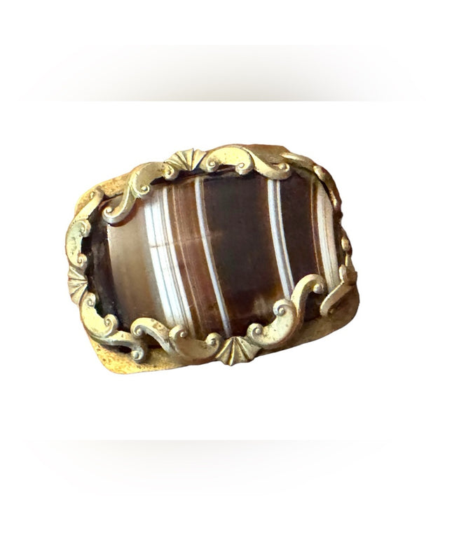 Scottish Large Antique Victorian Banded Agate Picture Frame Brooch pinchbeck