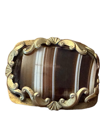 Scottish Large Antique Victorian Banded Agate Picture Frame Brooch pinchbeck