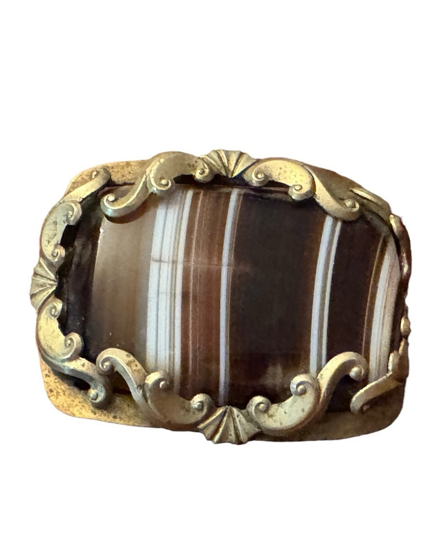 Scottish Large Antique Victorian Banded Agate Picture Frame Brooch pinchbeck