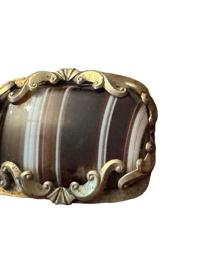 Scottish Large Antique Victorian Banded Agate Picture Frame Brooch pinchbeck