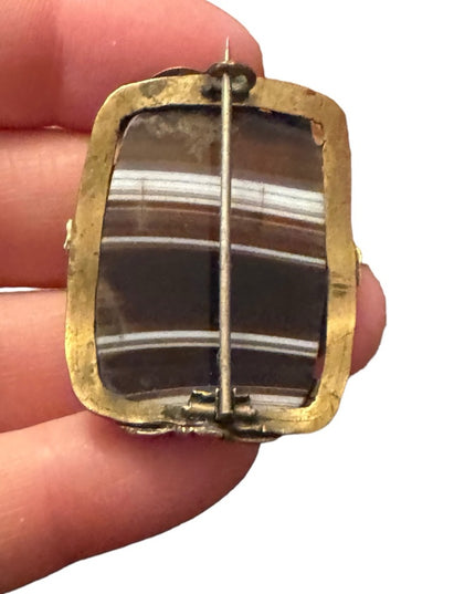 Scottish Large Antique Victorian Banded Agate Picture Frame Brooch pinchbeck