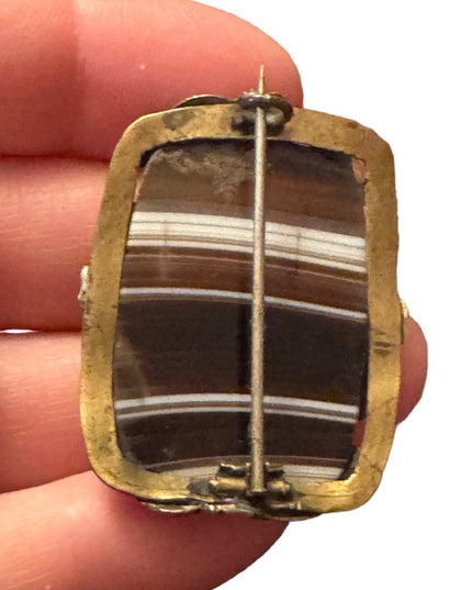 Scottish Large Antique Victorian Banded Agate Picture Frame Brooch pinchbeck