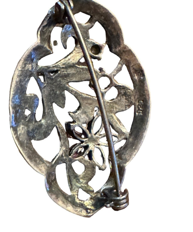 Vintage sterling silver art deco styled amethyst flower marcasite brooch