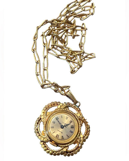 Vintage 1960s Vendome gold finish fancy ornate necklace watch