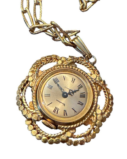 Vintage 1960s Vendome gold finish fancy ornate necklace watch