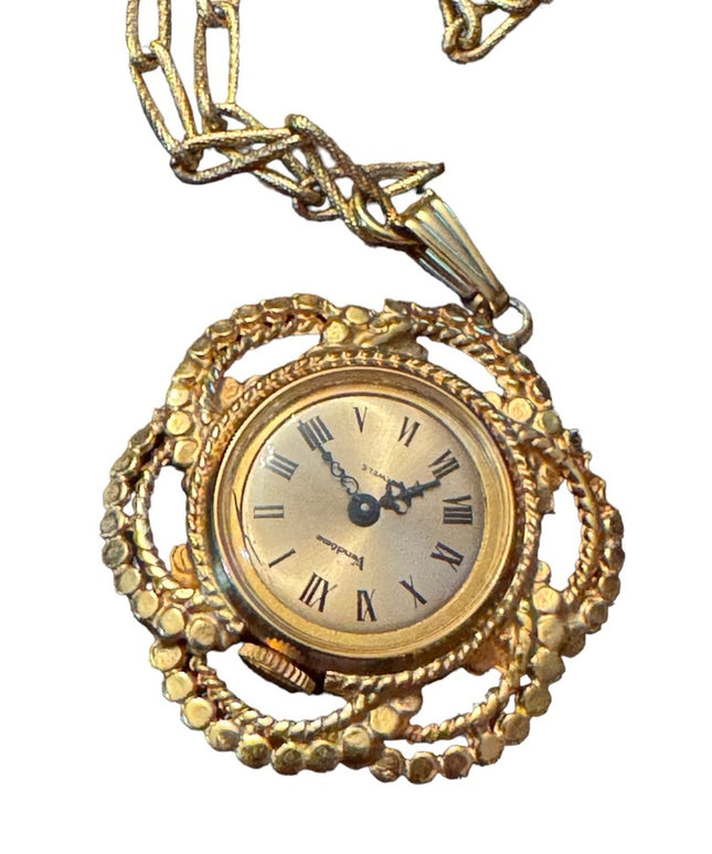 Vintage 1960s Vendome gold finish fancy ornate necklace watch
