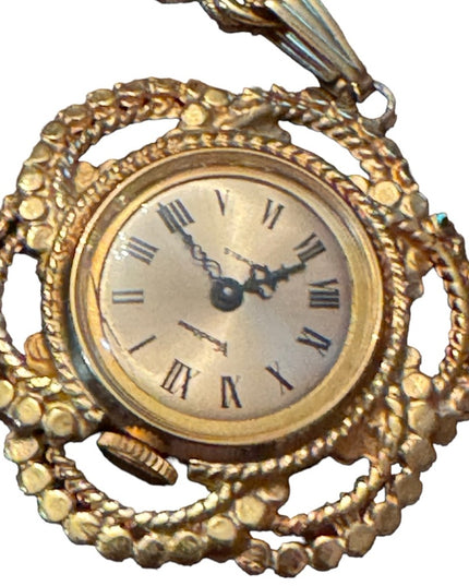 Vintage 1960s Vendome gold finish fancy ornate necklace watch