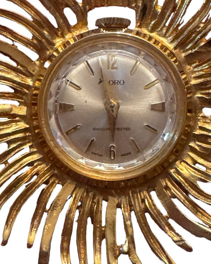 Vintsge 1960s CORO starburst wind up necklace watch gokd finish