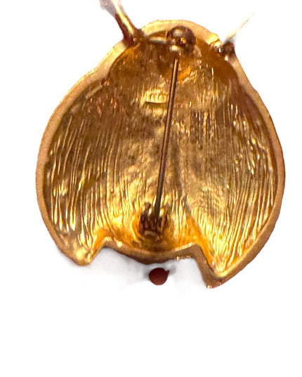 Stunning ROMAN designer 2000 crystal gold finish enameled ladybug brooch
