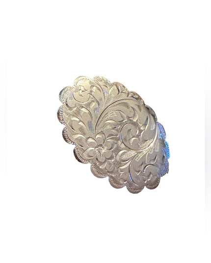 Vintage sterling silver etched floral flowers oval brooch 1960s 925