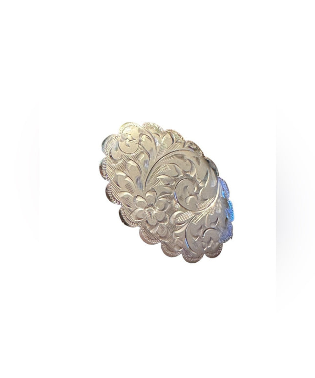 Vintage sterling silver etched floral flowers oval brooch 1960s 925