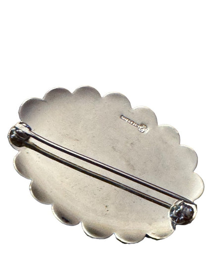 Vintage sterling silver etched floral flowers oval brooch 1960s 925
