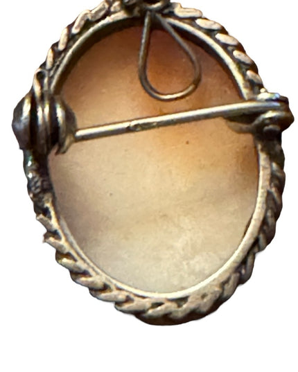 Vintage 1940s 800 silver Small shell caneo brooch pendant