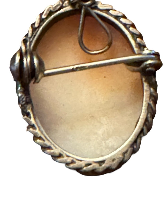 Vintage 1940s 800 silver Small shell caneo brooch pendant