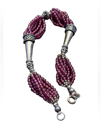 Vintage sterling silver 925 Balenisian Bali Garnet bead bracelet