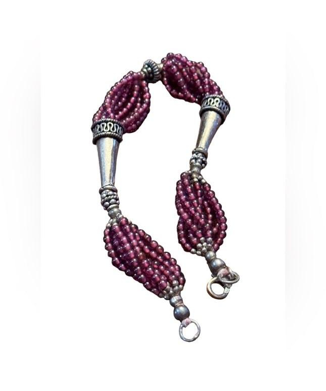 Vintage sterling silver 925 Balenisian Bali Garnet bead bracelet