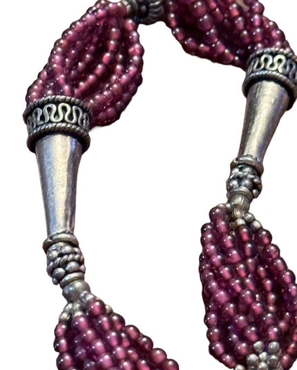 Vintage sterling silver 925 Balenisian Bali Garnet bead bracelet