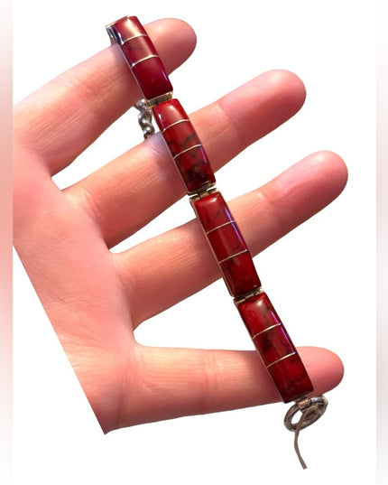 Sterling silver 925 Mexico red jasper chunky link bracelet