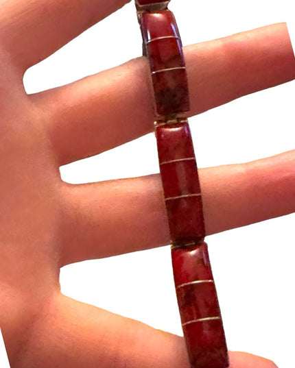 Sterling silver 925 Mexico red jasper chunky link bracelet