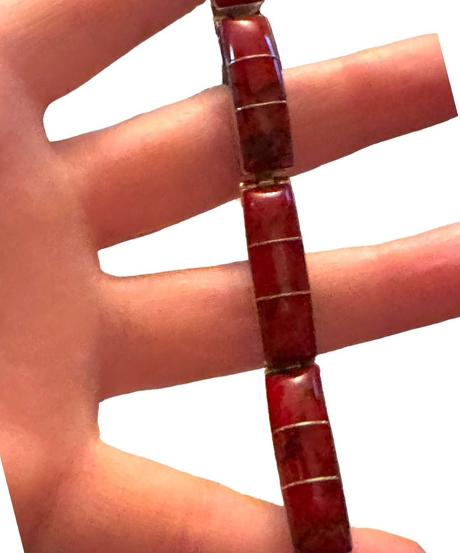 Sterling silver 925 Mexico red jasper chunky link bracelet
