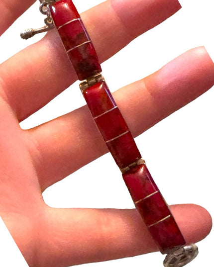 Sterling silver 925 Mexico red jasper chunky link bracelet