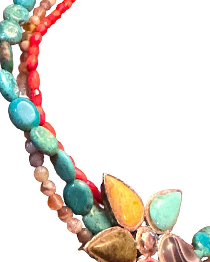 Barse sterling silver 925 multi strand gemstone flower southwestern  necklace