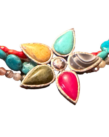 Barse sterling silver 925 multi strand gemstone flower southwestern  necklace