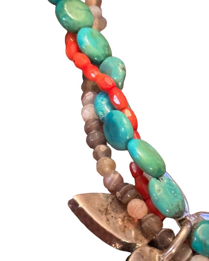 Barse sterling silver 925 multi strand gemstone flower southwestern  necklace