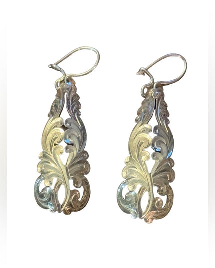 Vintage sterling silver 900 etched tear drop fancy earrings art deco style