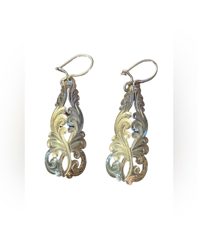 Vintage sterling silver 900 etched tear drop fancy earrings art deco style