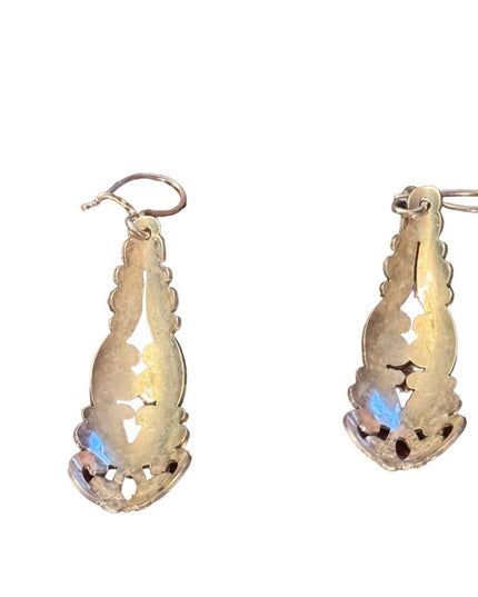 Vintage sterling silver 900 etched tear drop fancy earrings art deco style