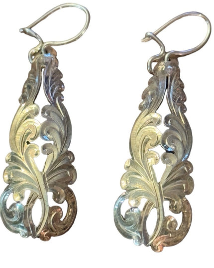 Vintage sterling silver 900 etched tear drop fancy earrings art deco style