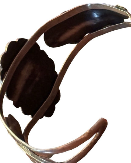 Old Pawn  silver hand made Gemstones inlay southwestern leaf cuff bracelet