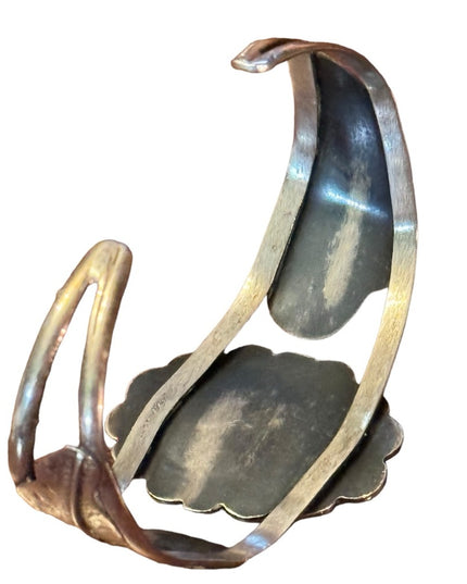 Old Pawn  silver hand made Gemstones inlay southwestern leaf cuff bracelet