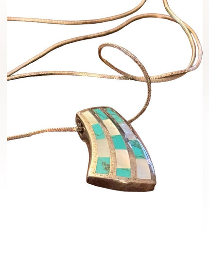 Lovely sterling silver 925 fancy turquoise & mop pendant necklace