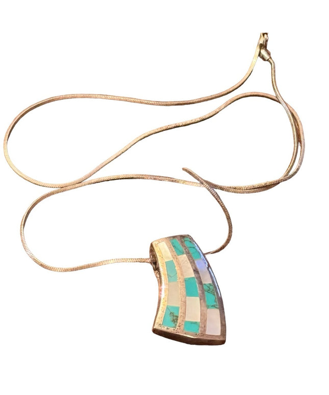 Lovely sterling silver 925 fancy turquoise & mop pendant necklace