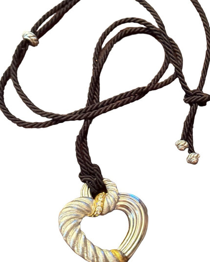 Judith Ripka 925 Sterling Silver CZ Heart Pendant on Adjustable Cord Necklace