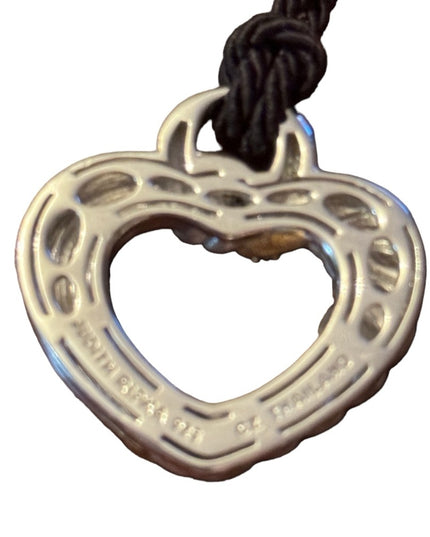 Judith Ripka 925 Sterling Silver CZ Heart Pendant on Adjustable Cord Necklace