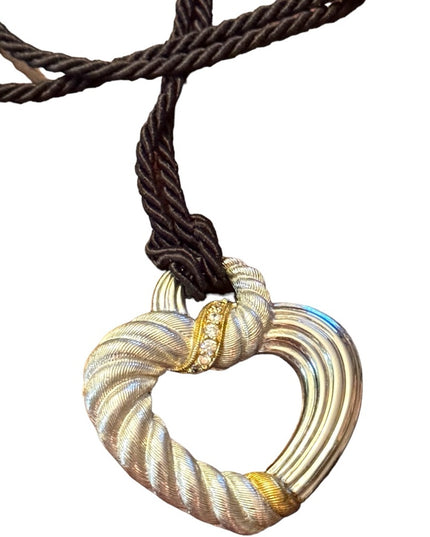 Judith Ripka 925 Sterling Silver CZ Heart Pendant on Adjustable Cord Necklace