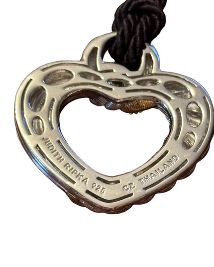 Judith Ripka 925 Sterling Silver CZ Heart Pendant on Adjustable Cord Necklace